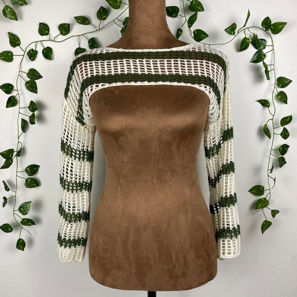 Green and white crochet mesh sweater bolero cottage fairy grunge